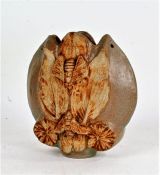 Bernard Rooke pottery vase, decorated with insects and leaves, 23cm high