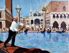 David Baxter (20th Century British), Venetian scene with gondola to the foreground, signed oil on