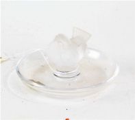 Lalique crystal glass dish, centred with a frosted glass bird, 9.5cm diameter
