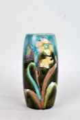 20th Century art porcelain vase, the green and blue body decorated with lilacs, marked to the