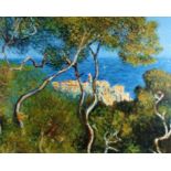 Tom Flanagan (20th Century British), Bordighera, after Monet, signed oil on board, housed in a black