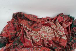 Paisley patterned shawl, in mostly red and green, approx. 100cm x 200cm