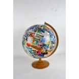 Vintage decoupage world desk globe, approx. 40cm high