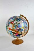 Vintage decoupage world desk globe, approx. 40cm high