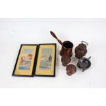 Works of Art, to include a Pair of Japanese pictures, Indian copper, a copper pot with handle, a