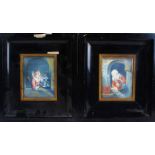 Pair of 19th Century miniature paintings, indistinctly signed W Stavier? with a lady pouring water