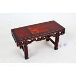 Chinese hardwood miniature altar table, with pierced frieze, 20cm wide, 10cm high, 9cm deep