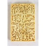 Early 20th century Chinese carved ivory card case, carved in relief with figures in a garden