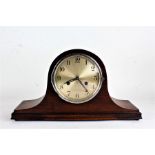 Early to mId 20th century oak cased mantel clock, having silvered dial and twin train movement, 43cm