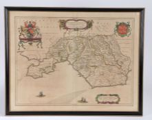 Johannes Blaeu, Coloured map engraving, Glamorganshire, 