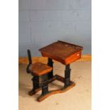 ESA cast iron and pine adjustable school desk, patent No.18092, the adjustable pine top with lift up