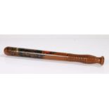 Victorian painted truncheon, with Crowned V.R. crest above the ridged handle, 40cm long