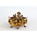 Tibetan brass box, of flower form and mounted with exotic birds, possible incense burner, 12cm