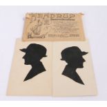 Two Handrup hand cut silhouette postcards, housed in its original envelope, "silver Medal awarded