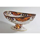 19th century Royal Crown Derby porcelain pedestal fruit bowl, of oval form, decorated in the Imari