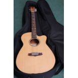 Tanglewood TRW SFCE single cutaway electro acoustic guitar with Black Rat soft case.