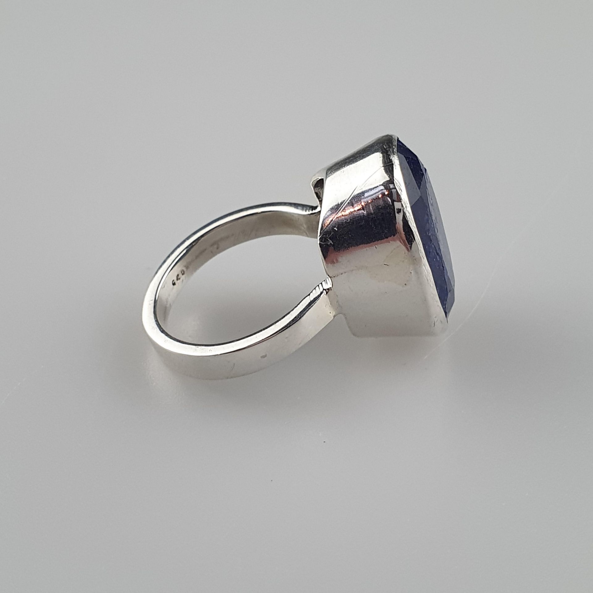 Saphirring - 925er Silber, Ringkopf besetzt mit blauem Saphir 37ct, Gewicht ca. - Bild 3 aus 5