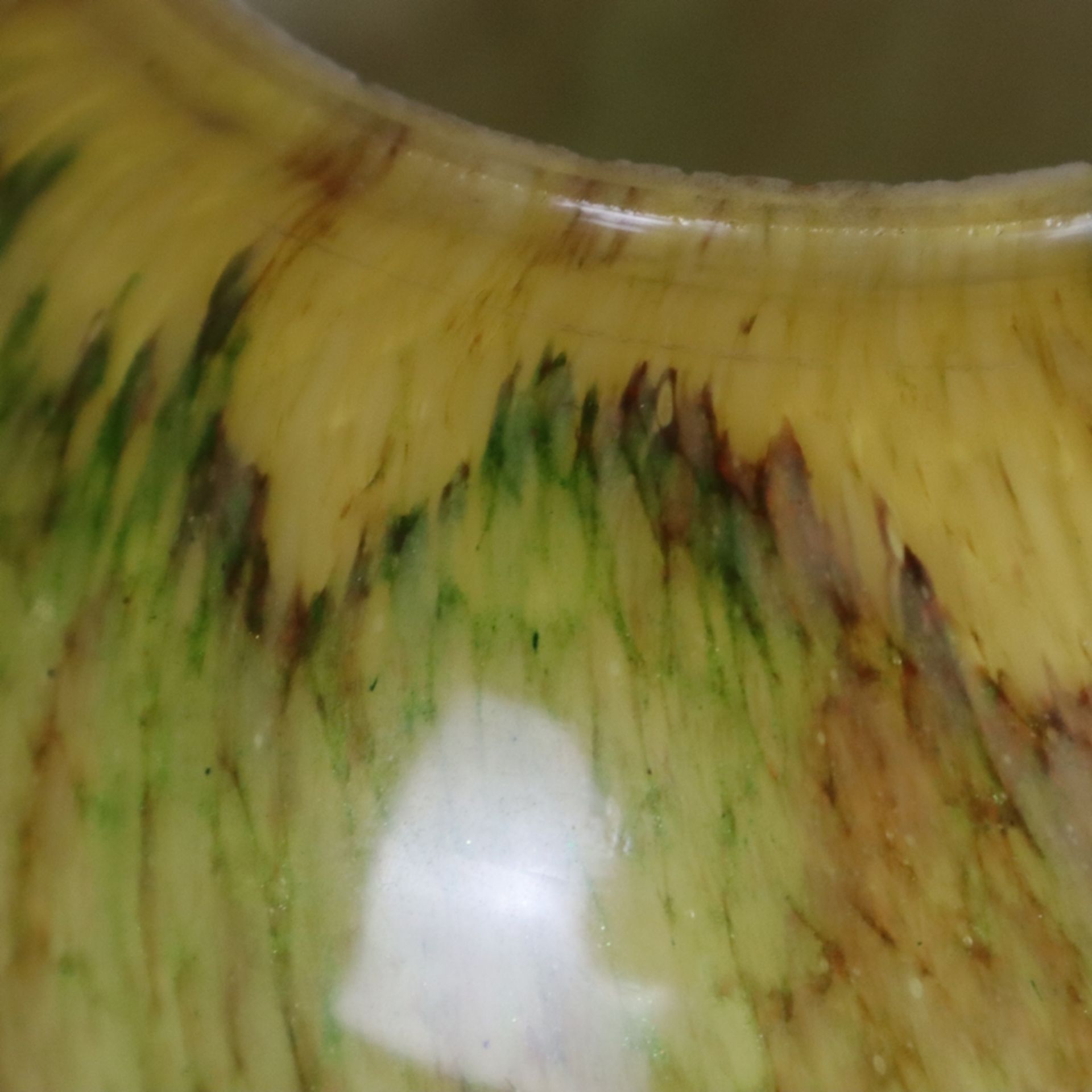 Lampenfuß WMF-Ikora - gebauchter ockerfarbener Ikora-Glas-Lampenfuß mit Zwische - Bild 4 aus 9