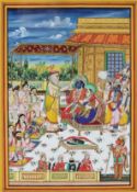 Indische Miniaturmalerei - Krishna und Radha bei der Hochzeitszeremonie, Indien