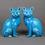 Paar Katzenfiguren/Buchstützen - China, Keramik, vollrunde Ausformung mit türki