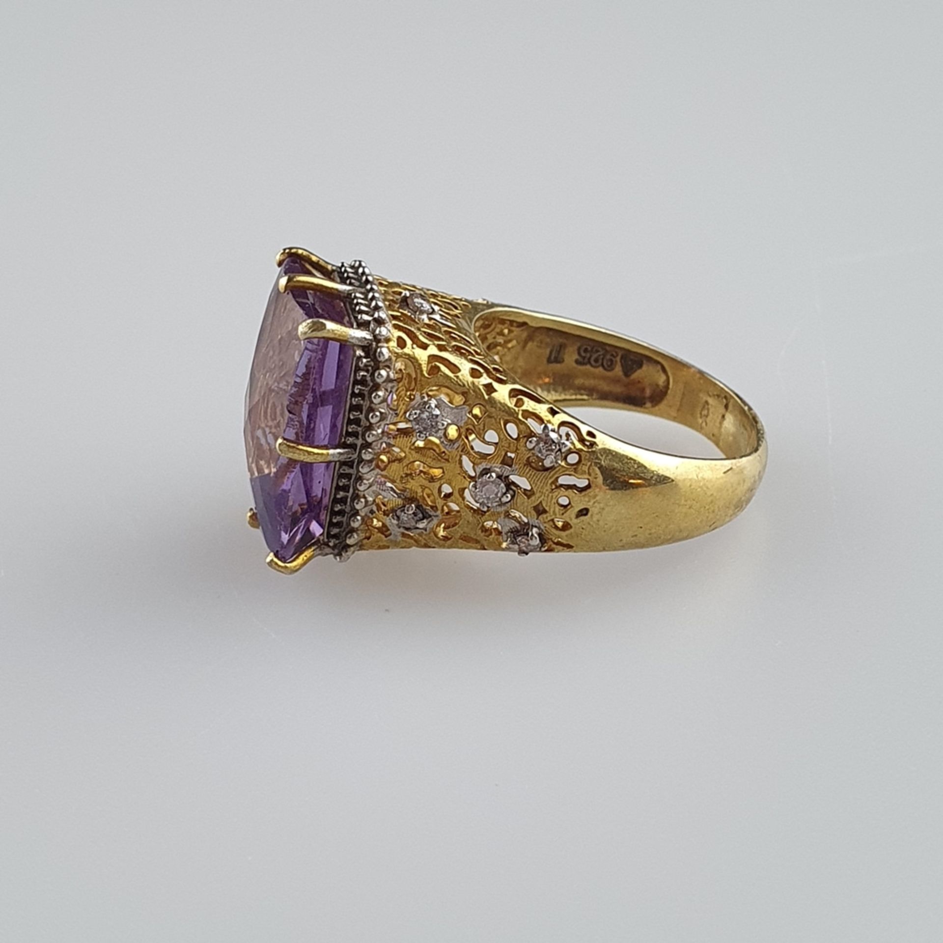 Amethyst-Ring - 925er Silber, vergoldet, Ringkopf besetzt mit facettiertem Amet - Bild 3 aus 5