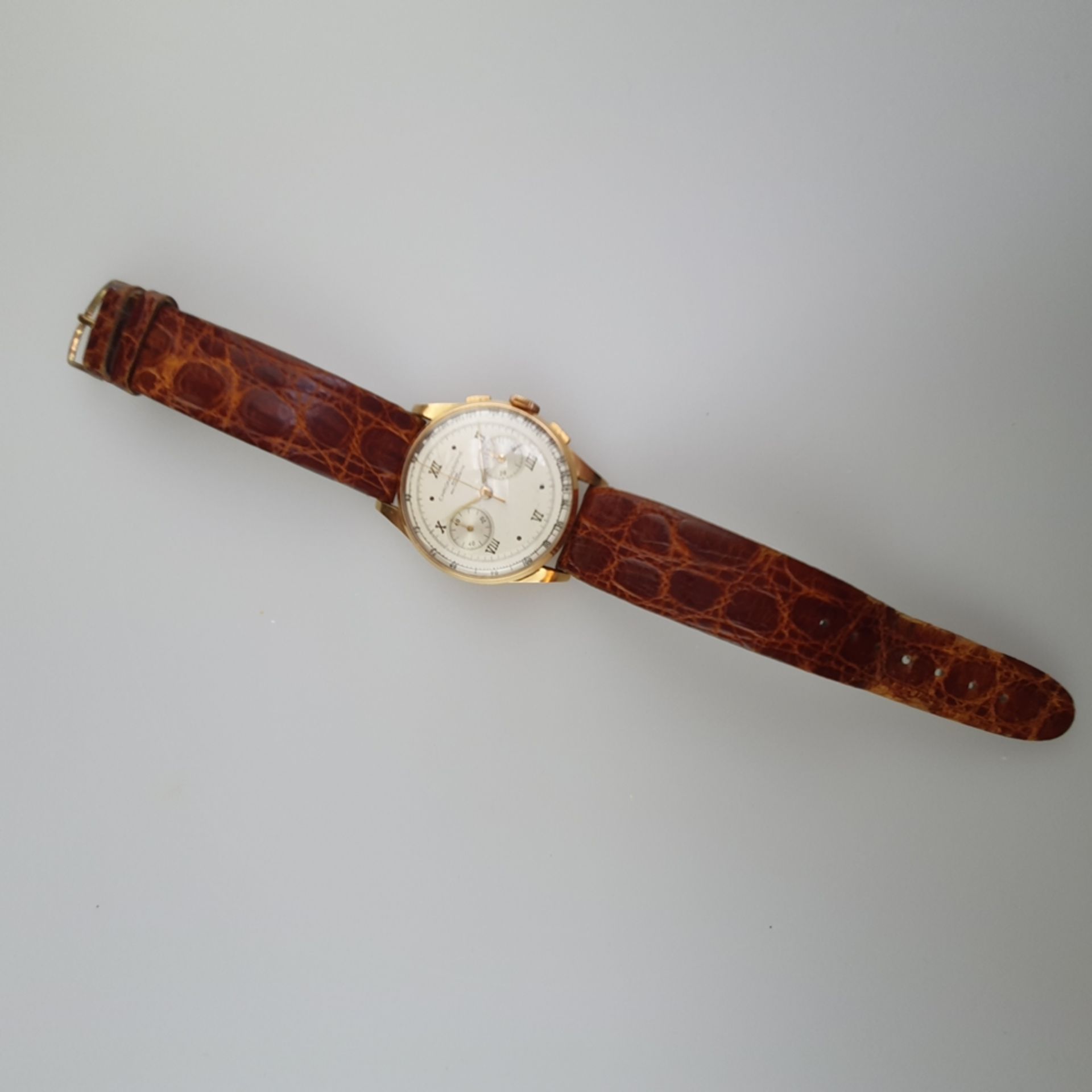 Herrenarmbanduhr - Chronograph, Handaufzug, Gehäuse 14Kt. Gelbgold, helles Ziff - Bild 2 aus 5