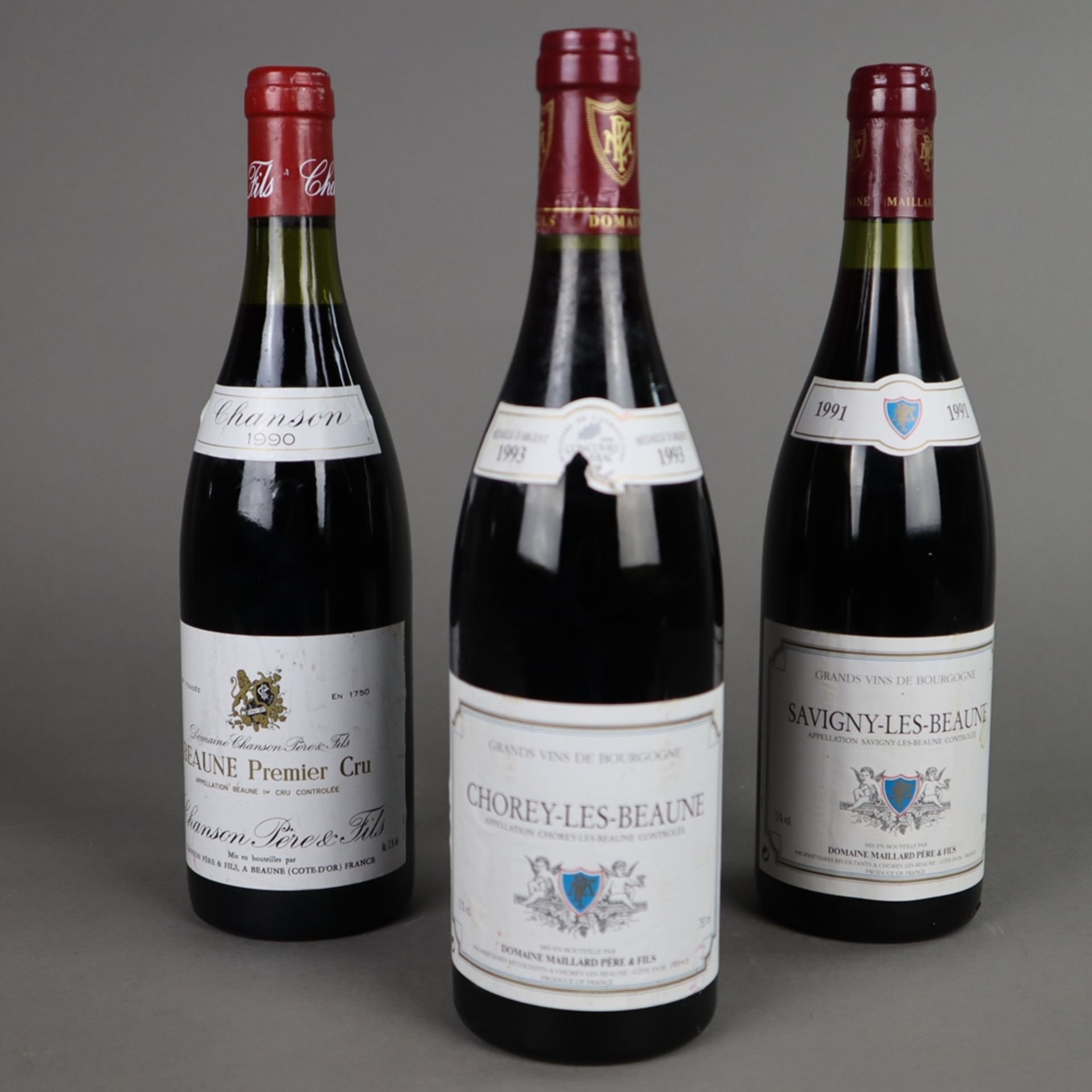Weinkonvolut - 3 Flaschen: 1 x Savigny-les-Beaune 1991/ 1 x Beaune Premier Cru,