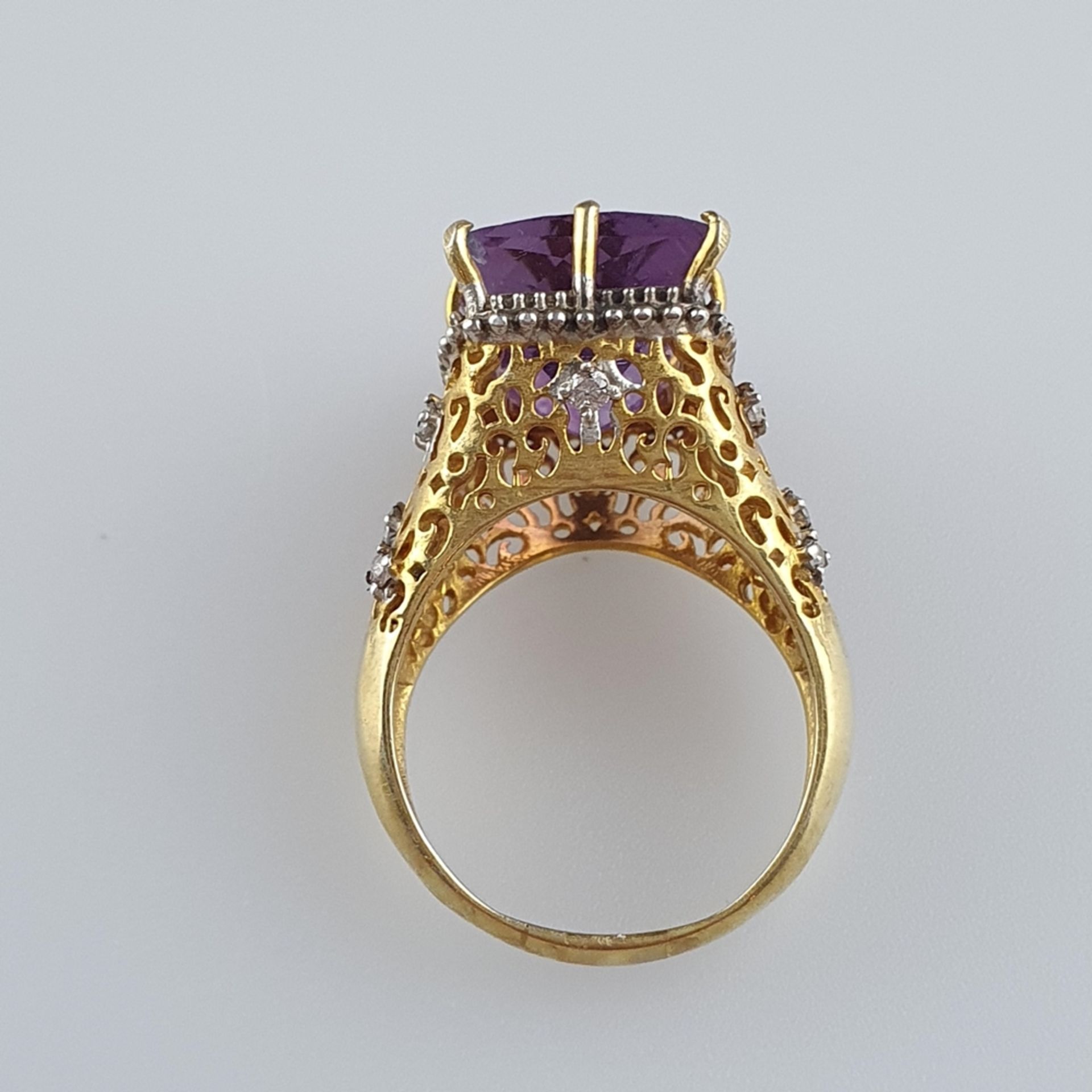 Amethyst-Ring - 925er Silber, vergoldet, Ringkopf besetzt mit facettiertem Amet - Bild 5 aus 5