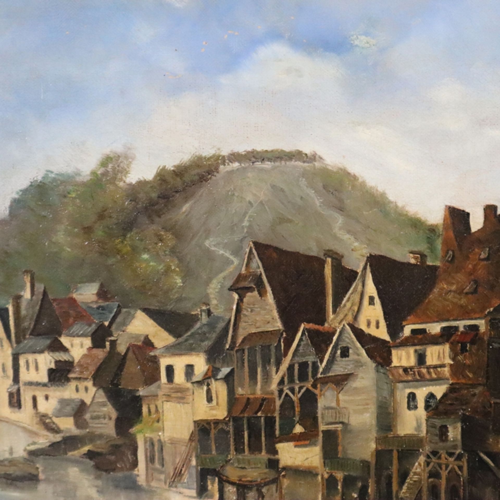 Landschaftsmaler -um 1900 - Mittelalterliche Stadtansicht am Seeufer unterhalb - Bild 2 aus 10