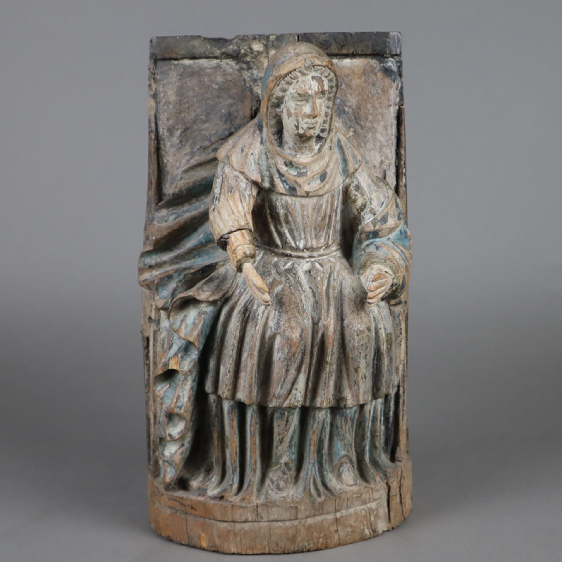 Sedes Sapientiae - Maria als Sitz der Weisheit - Holzskulptur, auf der Rückseit