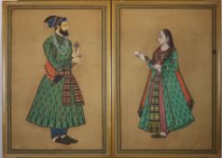 Zwei Bildnispendants - Indien, großformatige Portraits von Shah Jahan (Großmogu