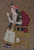 Miniaturmalerei - Ganzfigur einer Mogul-Fürstin im Prunksessel sitzend mit Blum