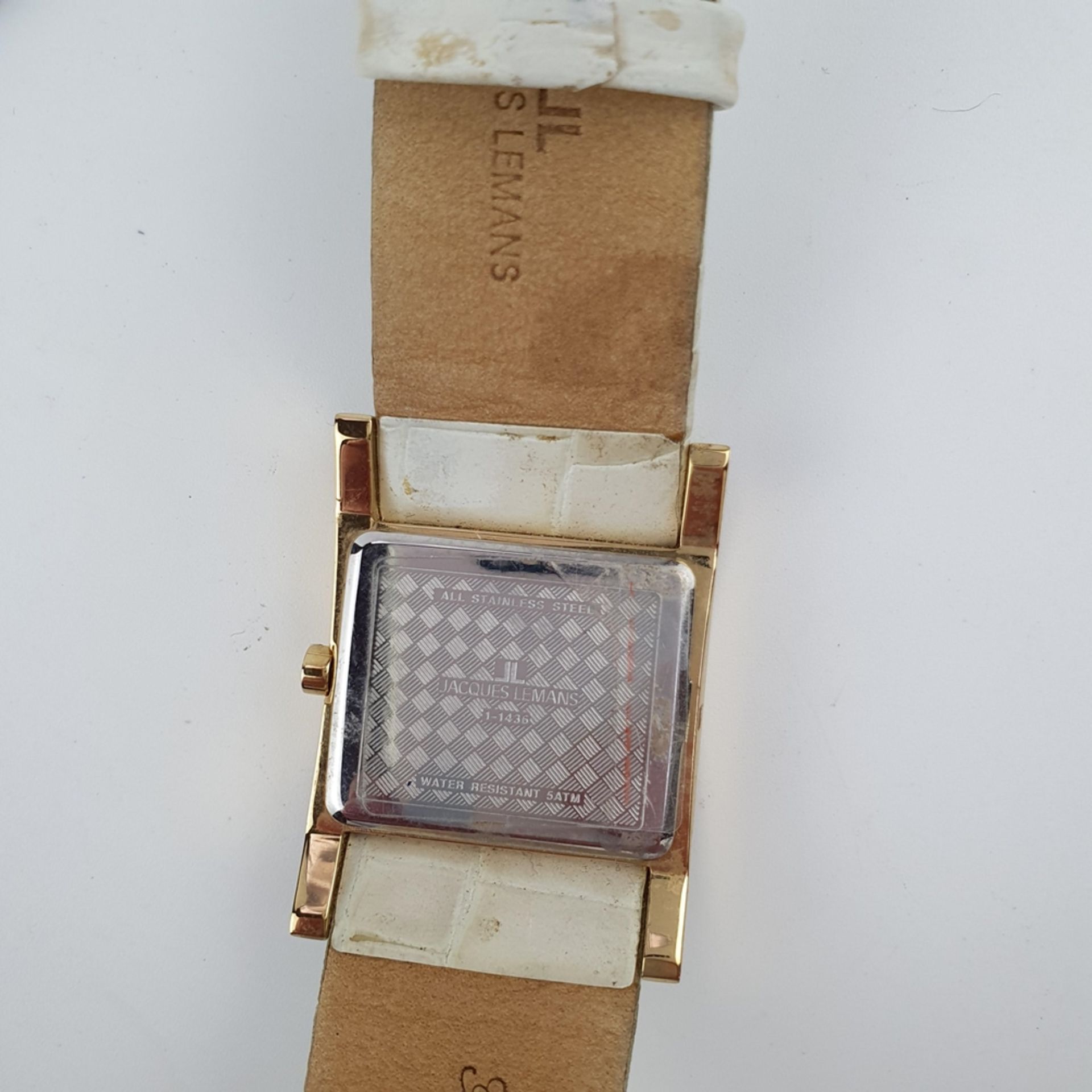 Jacques Lemans Armbanduhr - Quarzwerk, rechteckiges Zifferblatt mit goldenen ar - Bild 6 aus 6