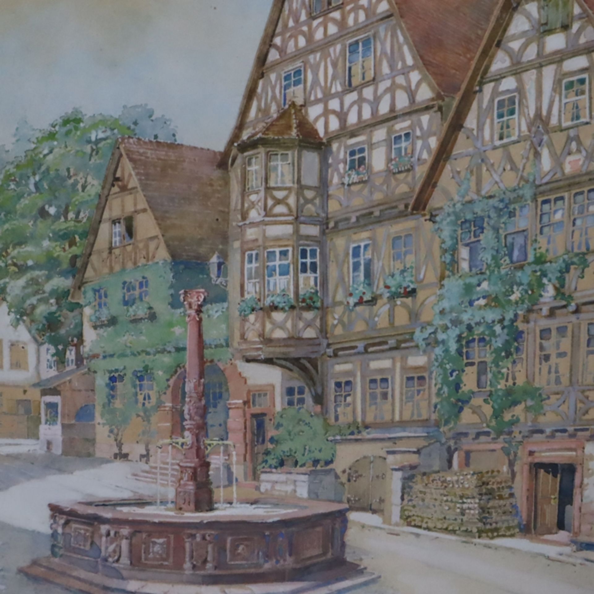Hintze, H. - "Miltenberg", Ansicht von dem alten Marktplatz in Miltenberg, Aqua - Bild 6 aus 8