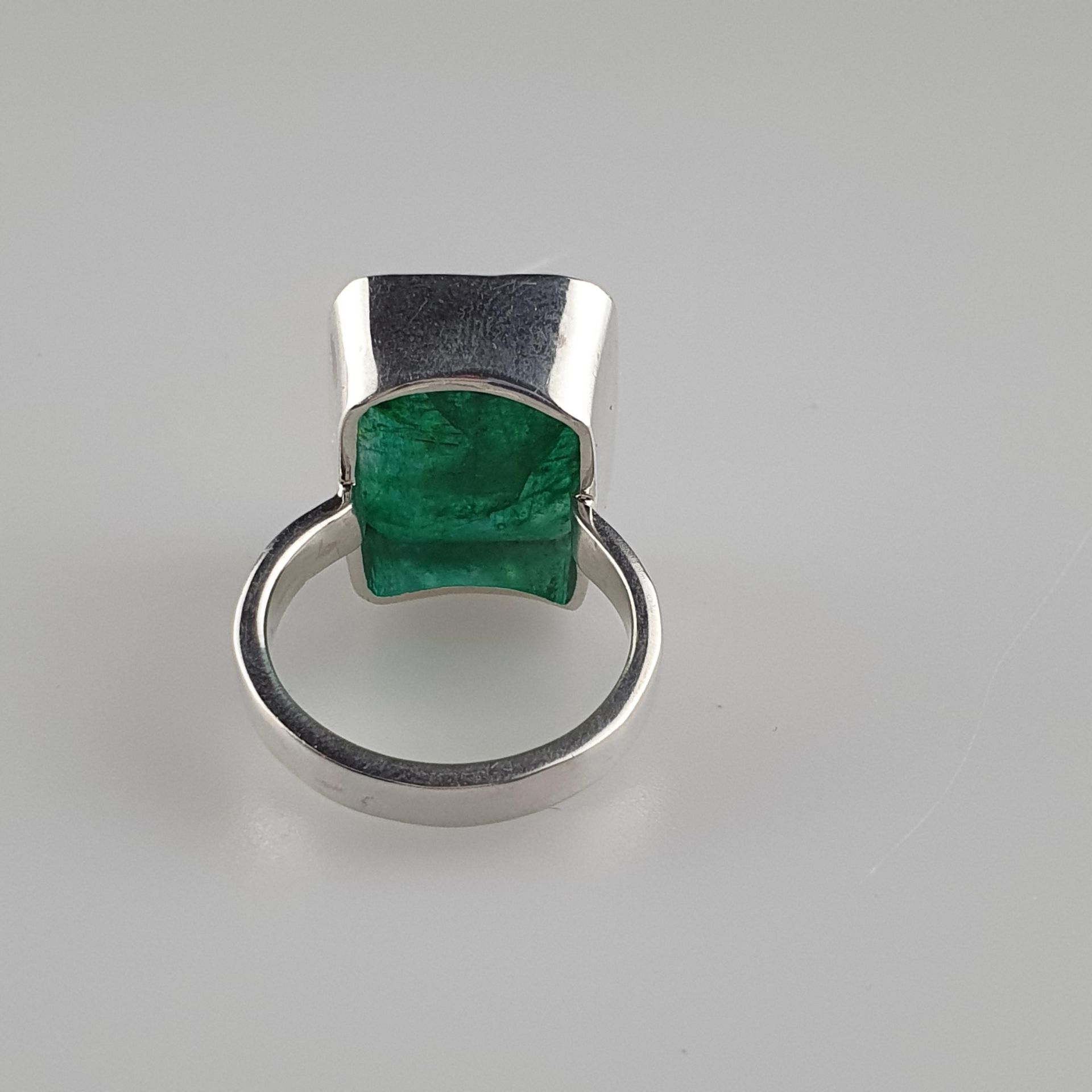 Smaragdring - 925er Silber, Ringkopf besetzt mit rechteckig facettiertem Smarag - Bild 3 aus 4
