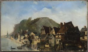 Landschaftsmaler -um 1900 - Mittelalterliche Stadtansicht am Seeufer unterhalb