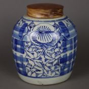 Ingwertopf - China 20.Jh., Porzellan glasiert und floral bemalt in Unterglasurb