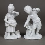 Zwei Kinderfiguren - Hoechst, blaue Radmarke, Weißporzellan, glasiert, Entwurf