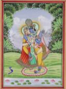 Indische Malerei - Radha und Krishna in inniger Umarmung, Indien Ende 19. Jh.,