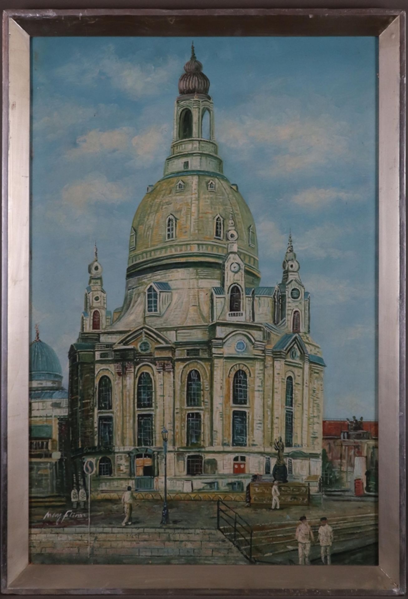 Unbekannt - Die Frauenkirche zu Dresden, Öl auf Karton, links unten signiert, c