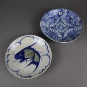 Zwei Porzellanteller - China, 1x Teller mit Wels-Motiv, Qing-Dynastie, großform