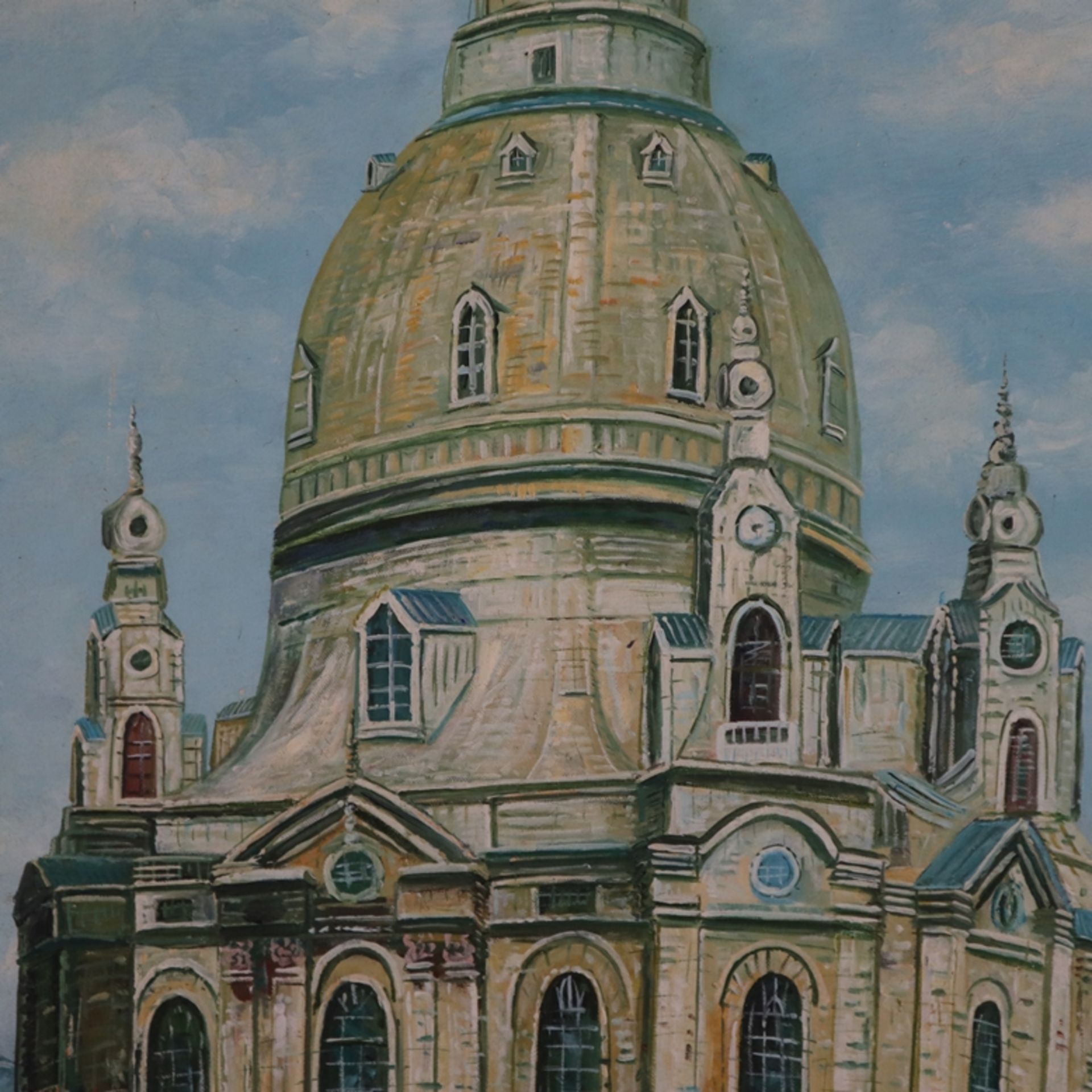 Unbekannt - Die Frauenkirche zu Dresden, Öl auf Karton, links unten signiert, c - Image 4 of 6