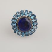 Topas-Saphir-Ring- 925er Silber, Ringkopf besetzt mit blauem Saphir 16.6ct, umg