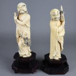 Paar Luohan-Figuren - China, Qing-Dynastie, kunstvolle Elfenbeinschnitzereien a
