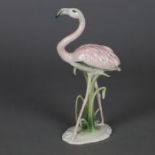 Tierplastik "Flamingo" - AK Kaiser, Porzellan, polychrom bemalt, auf naturalist