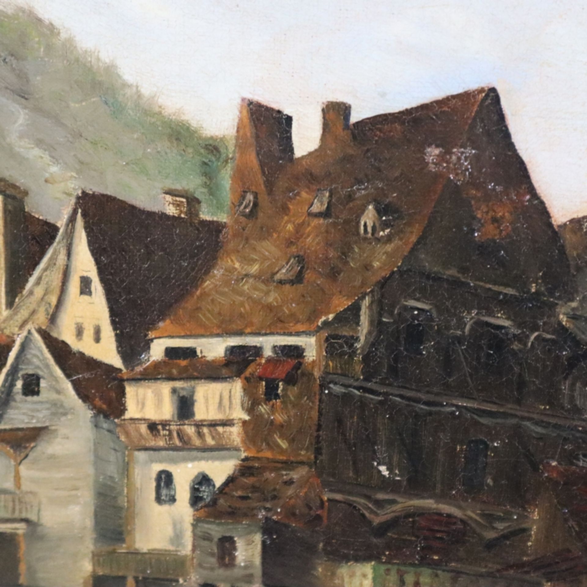Landschaftsmaler -um 1900 - Mittelalterliche Stadtansicht am Seeufer unterhalb - Bild 3 aus 10