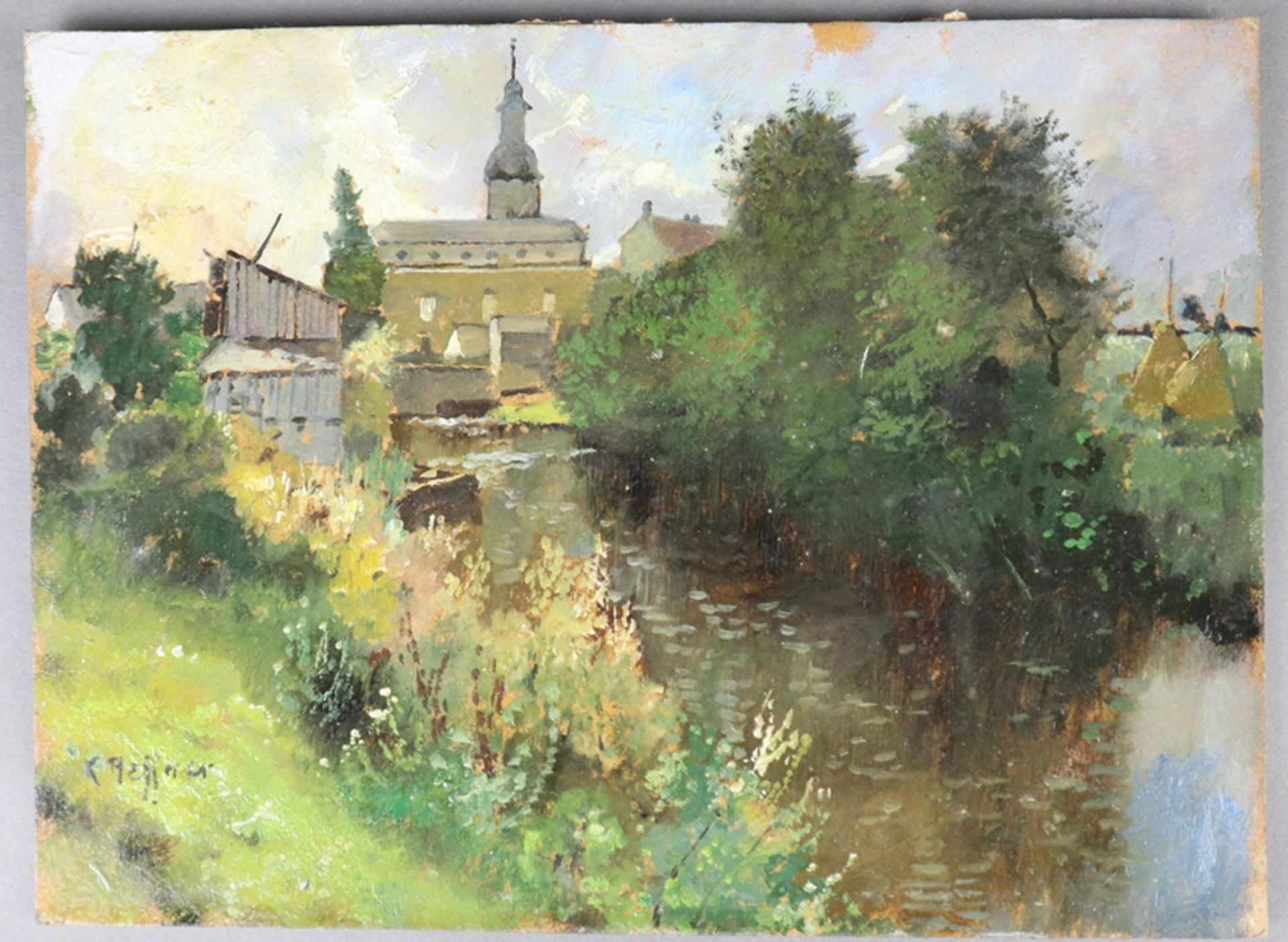 Heffner, Karl (1849 Würzburg - München 1925) - Flusslandschaft mit Dorfansicht,