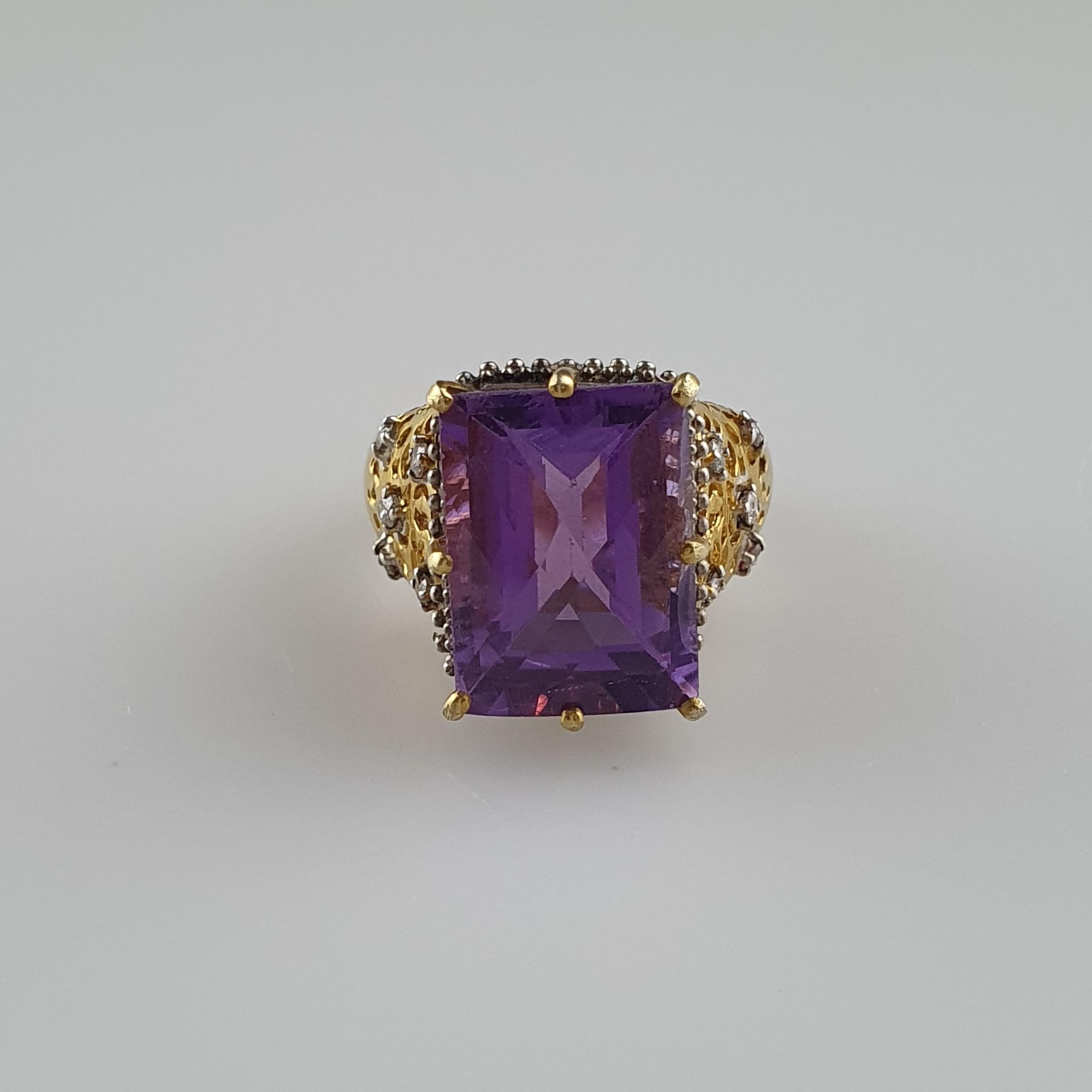 Amethyst-Ring - 925er Silber, vergoldet, Ringkopf besetzt mit facettiertem Amet - Bild 2 aus 5