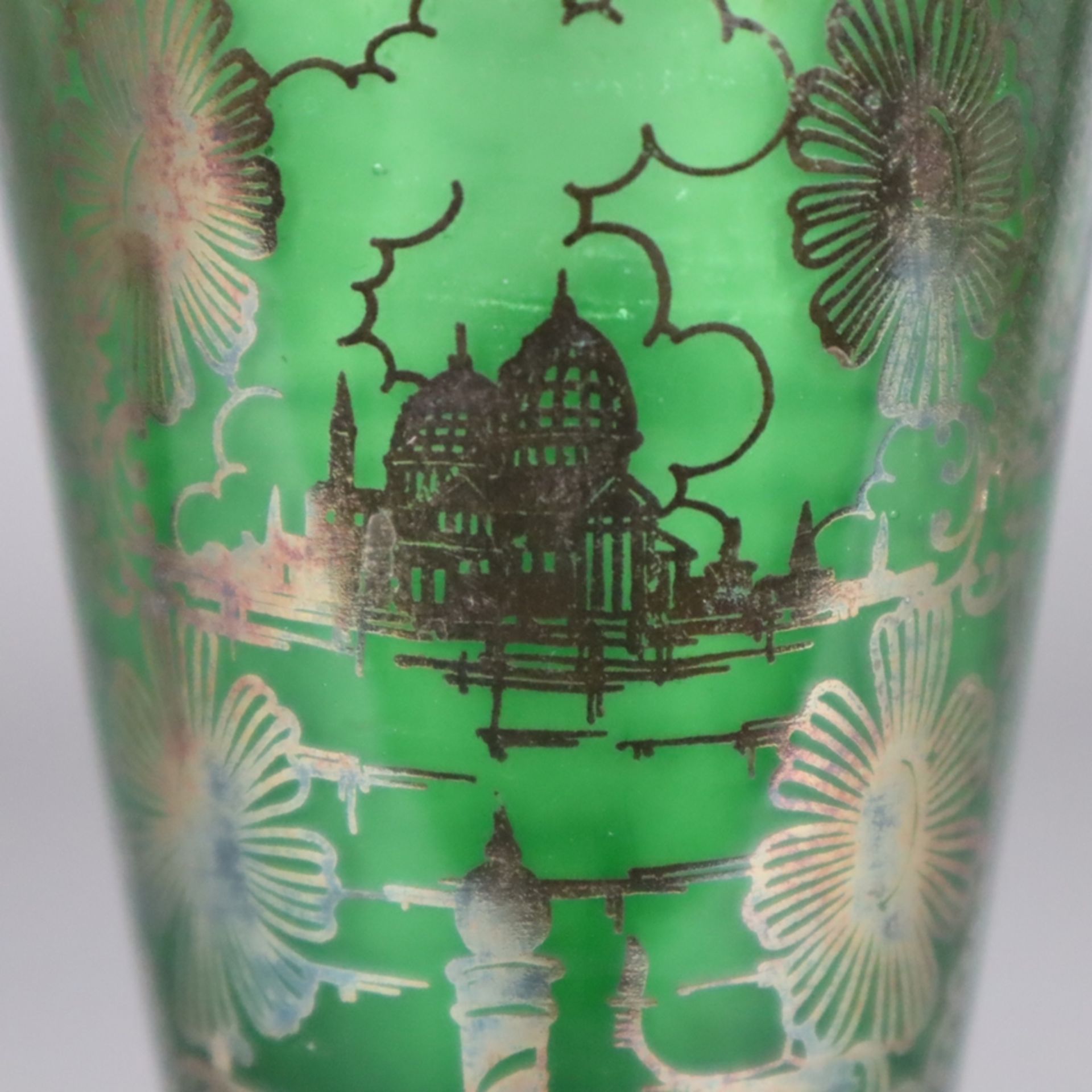 Vase und Ascher mit Silberoverlay - Murano, 1950er Jahre, grünes Glas mit Silbe - Bild 5 aus 9