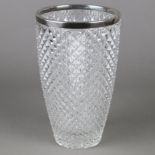 Glasvase mit Silbermontur - farblose Kristallvase mit Diamantschliff und glatte